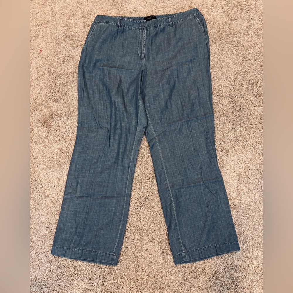 Talbots woman linen blend wide leg trouser blue jeans size 18W